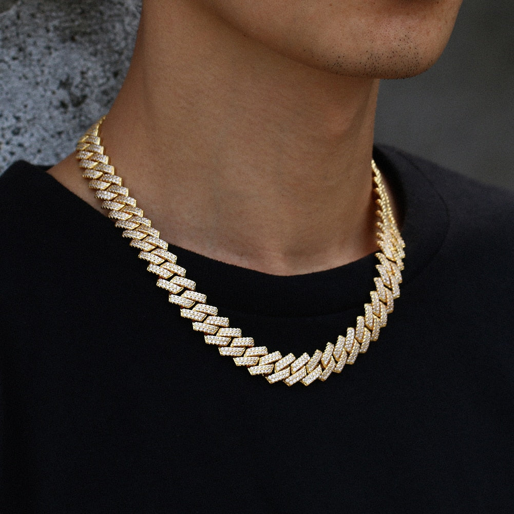 Yellow Gold Cuban Link Chain Iced Out - Vobara Store