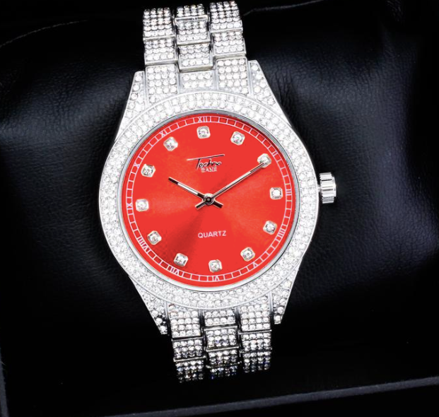 Mens silver watch with 2025 red face
